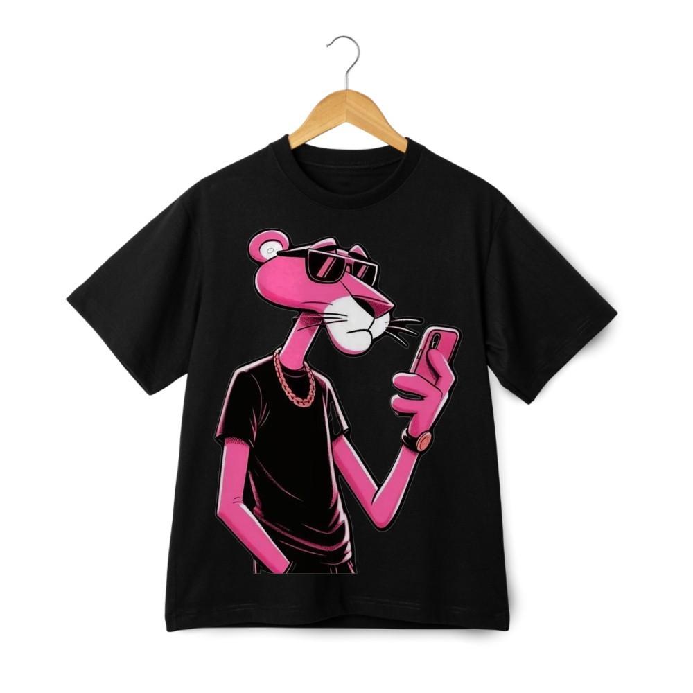 Pink Panther Glasses and Phone T-Shirt - Cool Streetwear Cartoon Graphic Tee