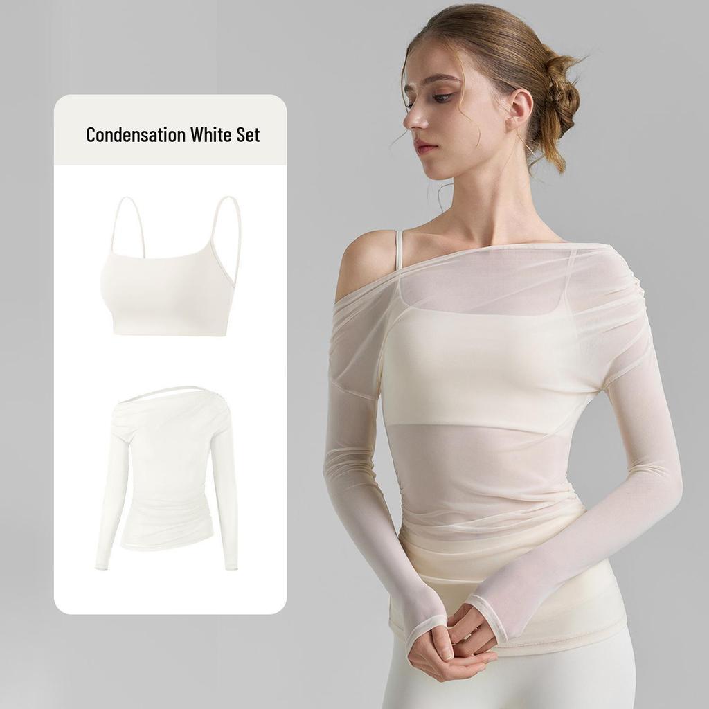 Women's Two-Piece Camisole Yoga Set: Sexy Autumn Mesh Long-Sleeve Cover-Up