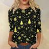 Women's Casual Christmas Print Neck 3/4 Sleeve T-Shirt