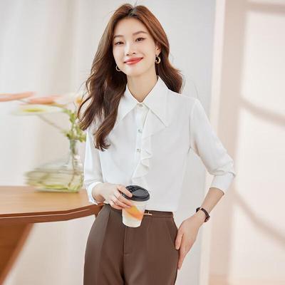 Women's French Style Ribbon Tie Long Sleeve Blouse