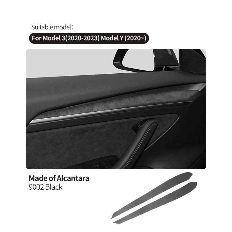 For Tesla Model 3 (-) / Model Y (~) Made of Alcantara Door Handle Panel Trim Cover Door Sticker Interior Accessory