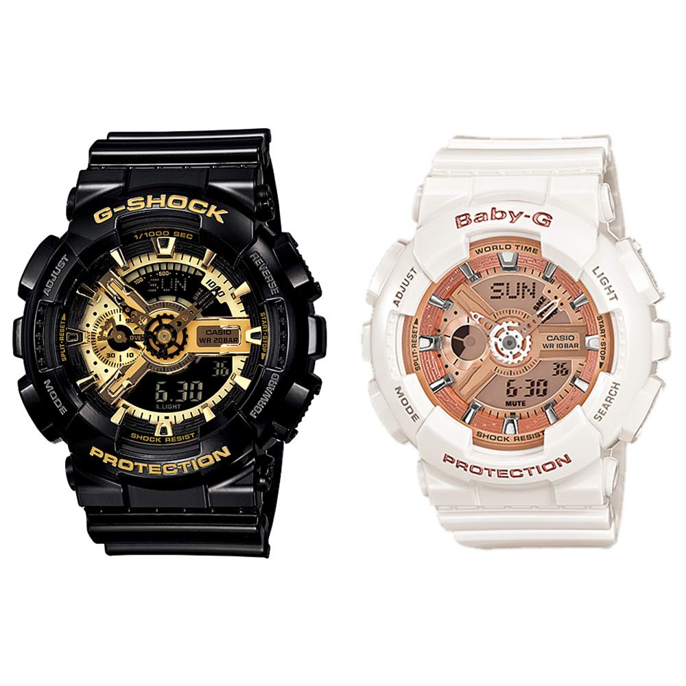 CASIO G-SHOCK & Baby-G Pair Watch Set GA-110GB-1A/BA-110-7A1, Gold Black/Rose Gold White, Gift