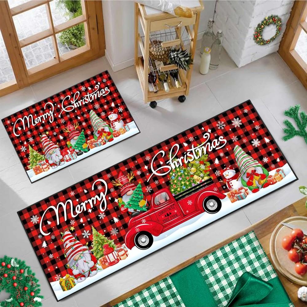 

Рождественский кухонный коврик, анти-усталость, кухонный коврик, нескользящий, моющийся, фланелевый ковер для гостиной, кухни, прачечная, напольный коврик 1PC-40X60cm-16x24in