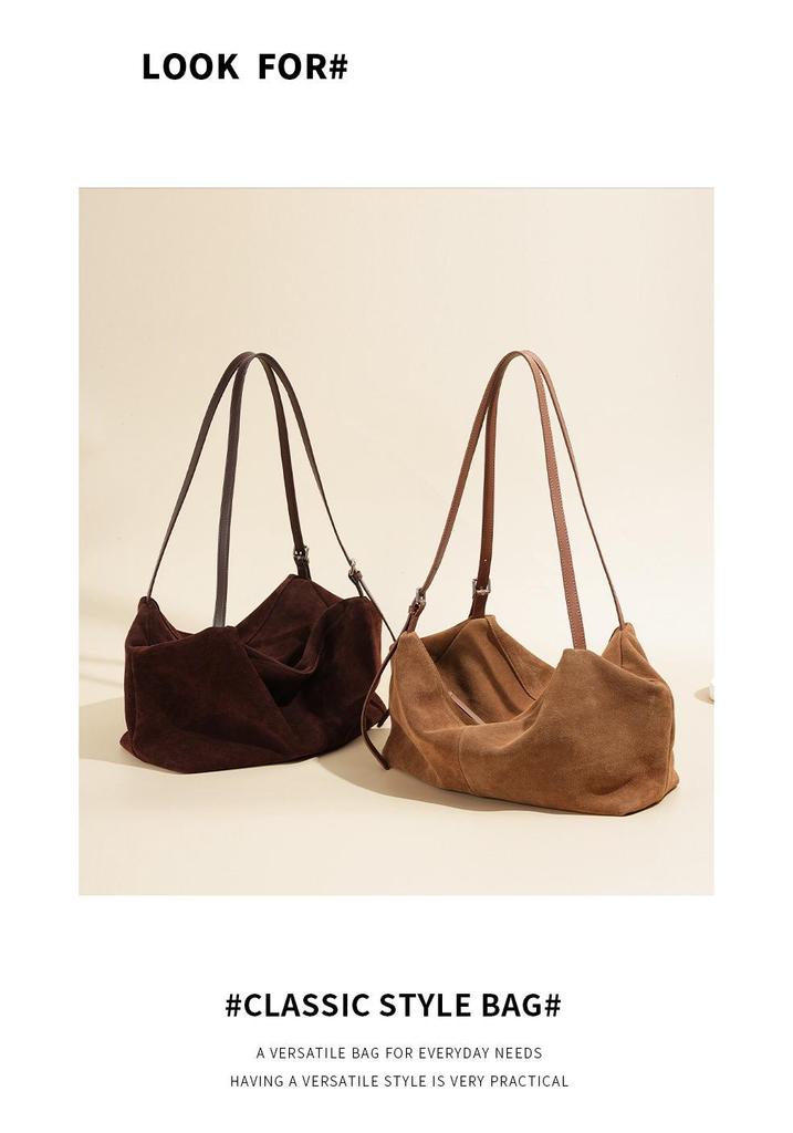 Autumn/Winter Frosted Suede Crossbody & Shoulder Bag - High-End Large Capacity Cowhide Pillow Tote