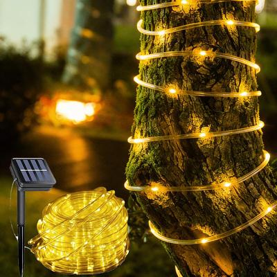 Ghirlande Solare cu LED pentru Exterior, Frânghie Tub Solar, Lumini de Zână, Ghirlandă de Crăciun pentru Grădină, Terasă, Curte, Copac, Decorațiune de Sărbători
