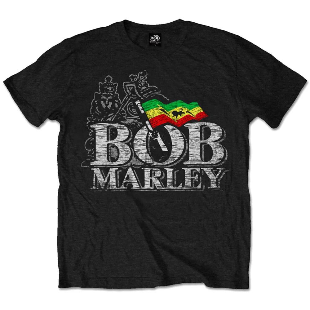 Official Bob Marley Distressed Logo Unisexs Black T Shirt Bob Marley Classic Tee S