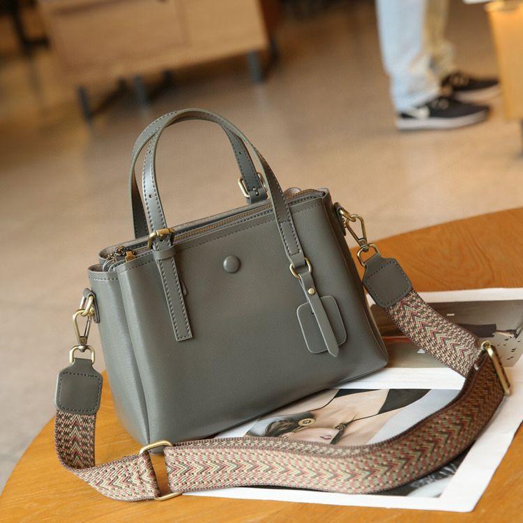 Genuine Leather Tote Bag for Women - Top Grain Vegetable Tanned Cowhide, 2-Way Handbag & Crossbody Bag with Wide Strap