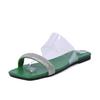 Spring and summer new flat-bottomed slippers women's fashion transparent one-word with square head rhinestone cool slippers