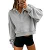 Women's Color Loose Fit Half Zip Button Long Sleeve Sweatshirt Top