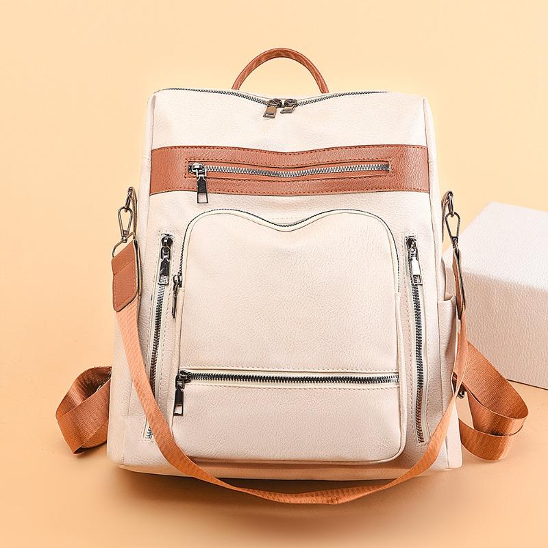 Women's bag new soft-sided backpack fashionable retro schoolbag simple solid color trendy travel bag