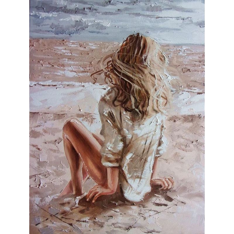 5D DIY Diamond Painting Seaside Girl Full Drill Round Diamond Embroidery Portrait Cross Stitch Mosaic Home Decor