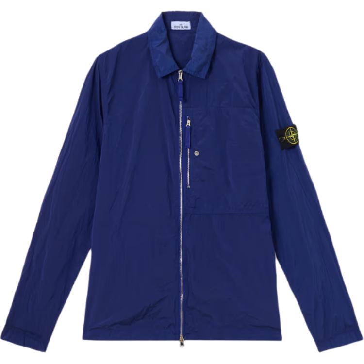 Stone Island Men's Blue Ss25 Nylon Metal Solid Logo Patch Zip Long Sleeve Jacket Jacket Bright- K1s151200005s0019-V0022 Cm