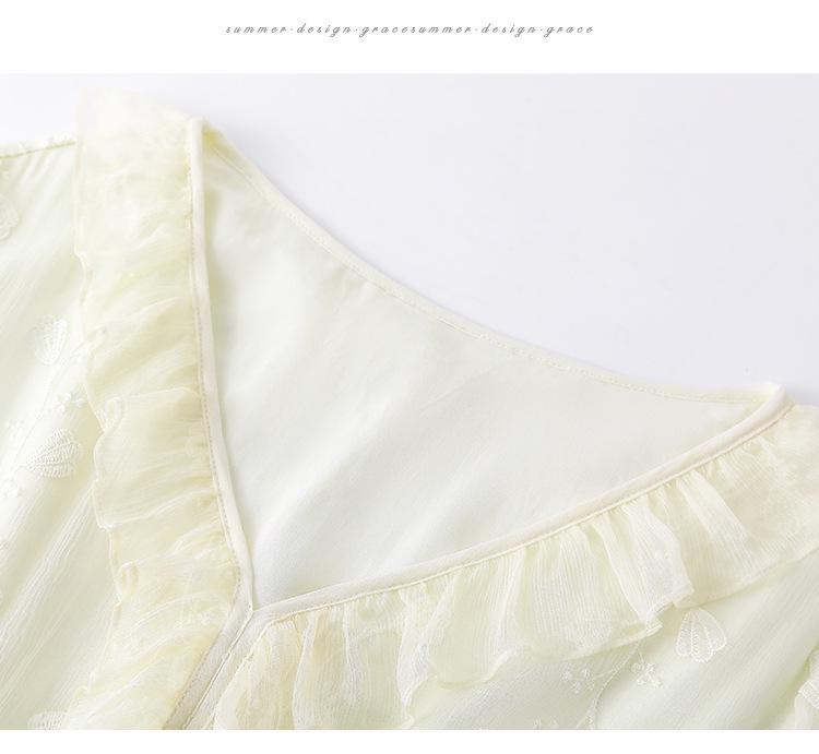 Hedvábné vyšívané šaty s vysokým pasem pro ženy - Módní, omlazující, zeštíhlující styl morušového hedvábí pro ženy středního věku