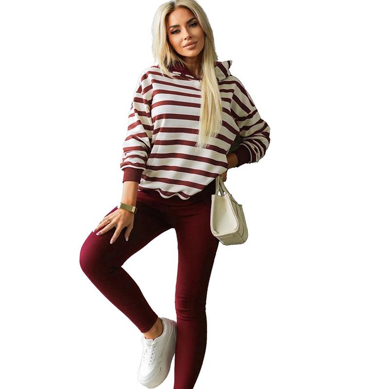 Women s Winter 2025 Hooded Two-Piece Set: European American Casual Style with Multi-Color Print S