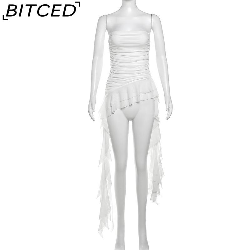 BITCED Spring Women's Solid-Colour Slim-Fit Streetwear Off-the-Shoulder Sleeveless Pleated Top