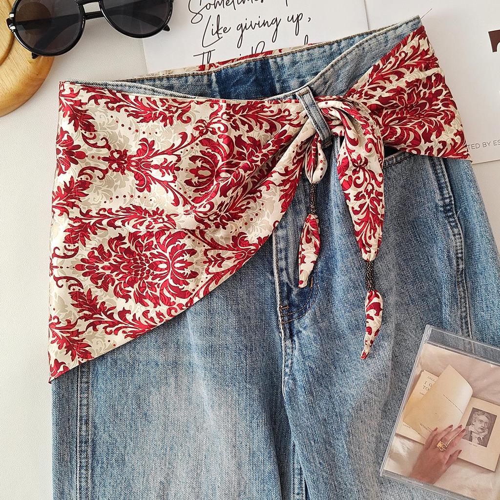 Koreańska damska warstwowa trójkątna jedwabna chusta - modny dodatek do talii na rok 2025 do dżinsów