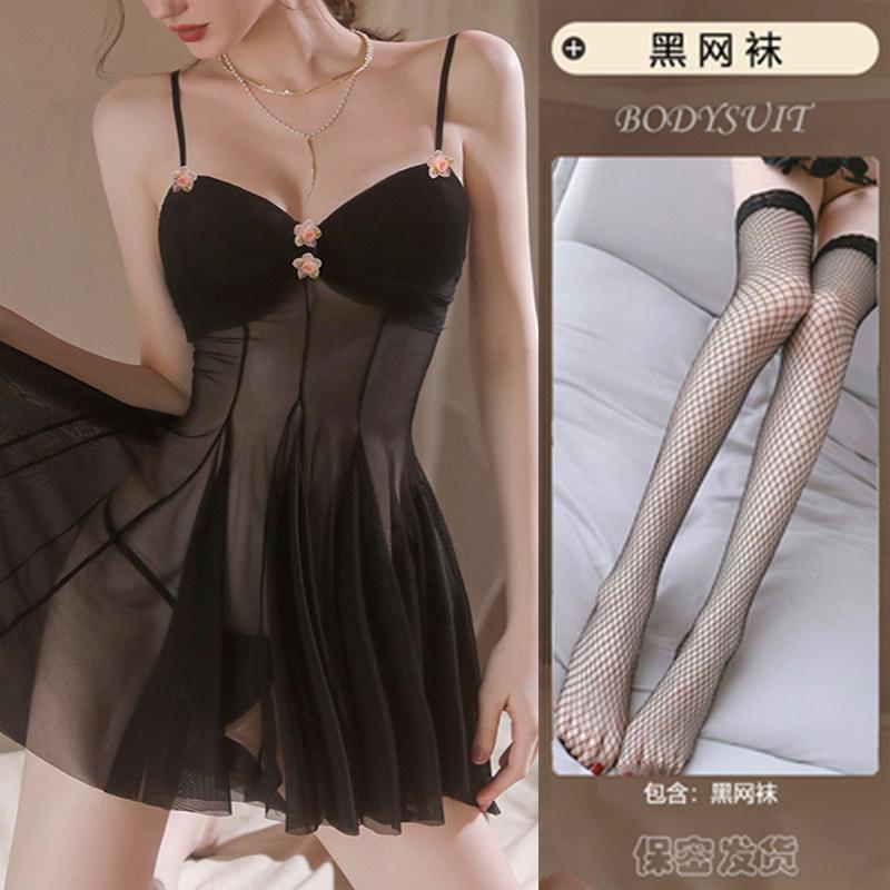 Sexy Übergrößen Verführung Hausunterwäsche Bett Nachthemd Transparenter Strumpfhalterrock Spitze Pyjama Reine Begierde Trenchcoat Anzug