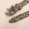 Women's Men's Oversized Belt Leopard Print Rhinestones Embellished Rivets Accent Western Girdle for Hip Hop Event