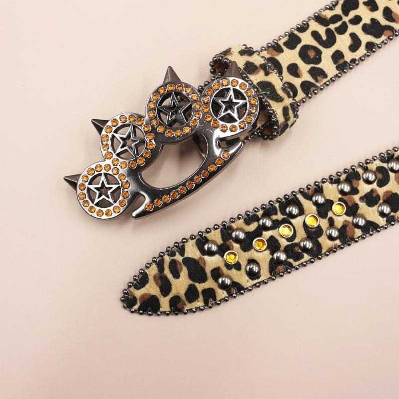 Women's Men's Oversized Belt Leopard Print Rhinestones Embellished Rivets Accent Western Girdle for Hip Hop Event