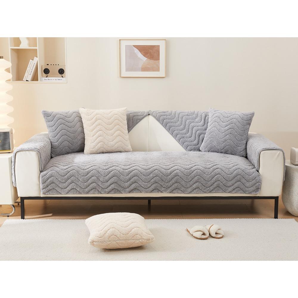 Thick Lambskin Winter Sofa Cushion Nordic Minimalist Style Plush Non-Slip Seat Cushions High-Grade Solid Color Sofa Towel