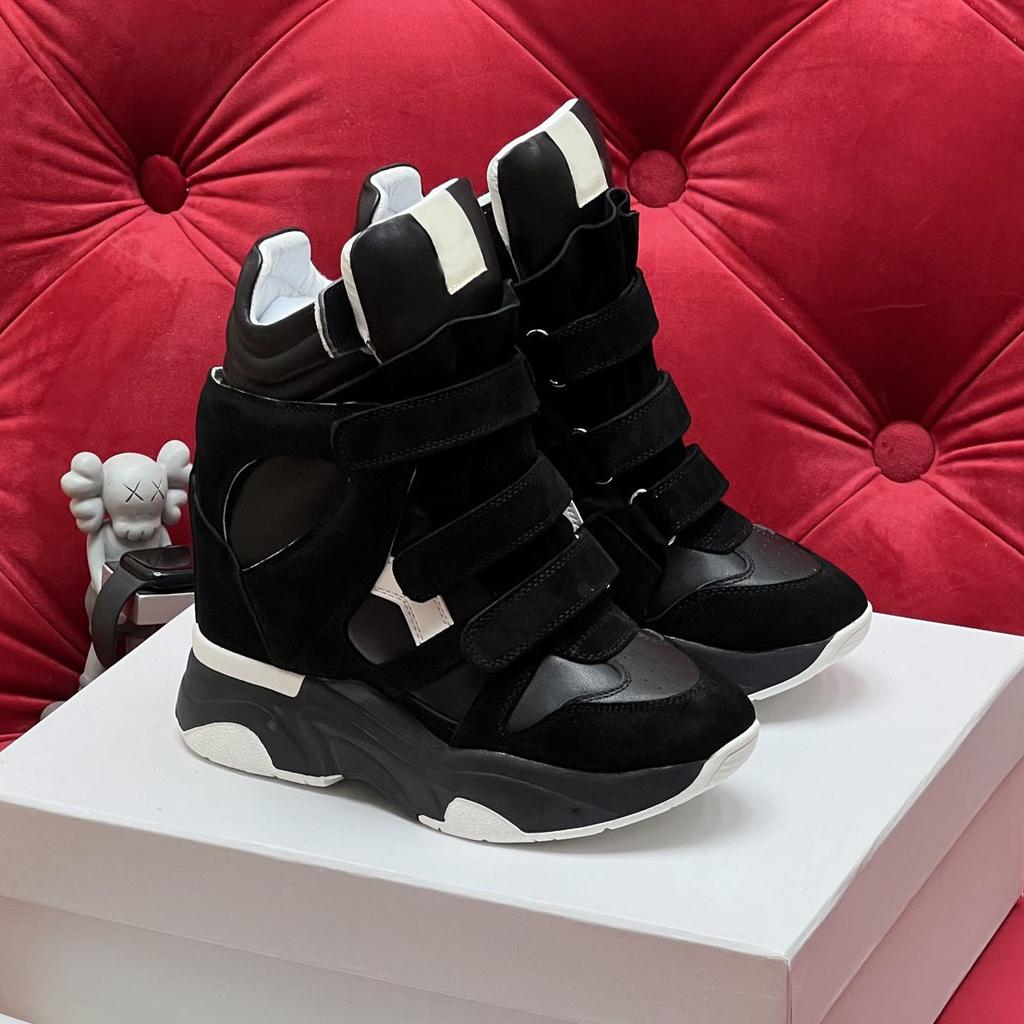 Hidden Inner Height Increase High-Top Women'S Shoes Color Matching Slope Heel Casual Velcro Sneakers Women