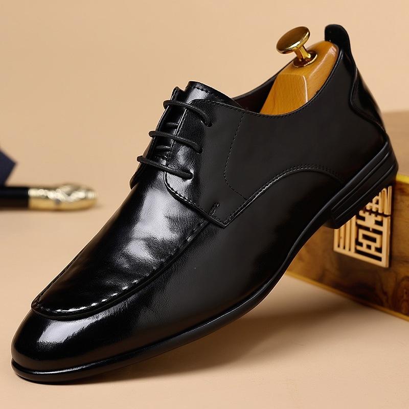 2026 Spring and Autumn New Men's Business Lace-Up Leather Shoes Men's British Pointed Single Shoes Hand Grab Fashion Men's Shoes 1355