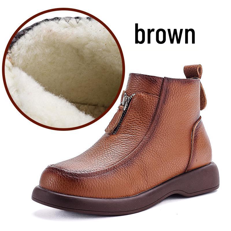 

Зимние женские кожаные ботинки Мартин на среднем каблуке с шерстяной подкладкой 2025 - Теплая обувь для мам на массивном каблуке Size 40