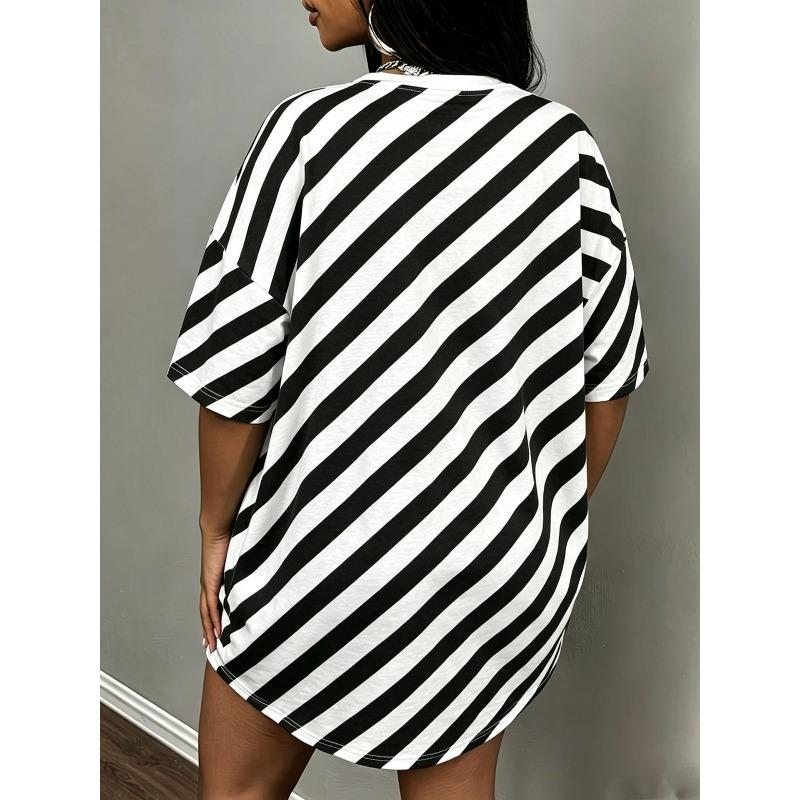 3D Printed O Neck Short Sleeved T-shirt Women's Tops Summer Fashion Striped Pattern Plus Size T-shirts