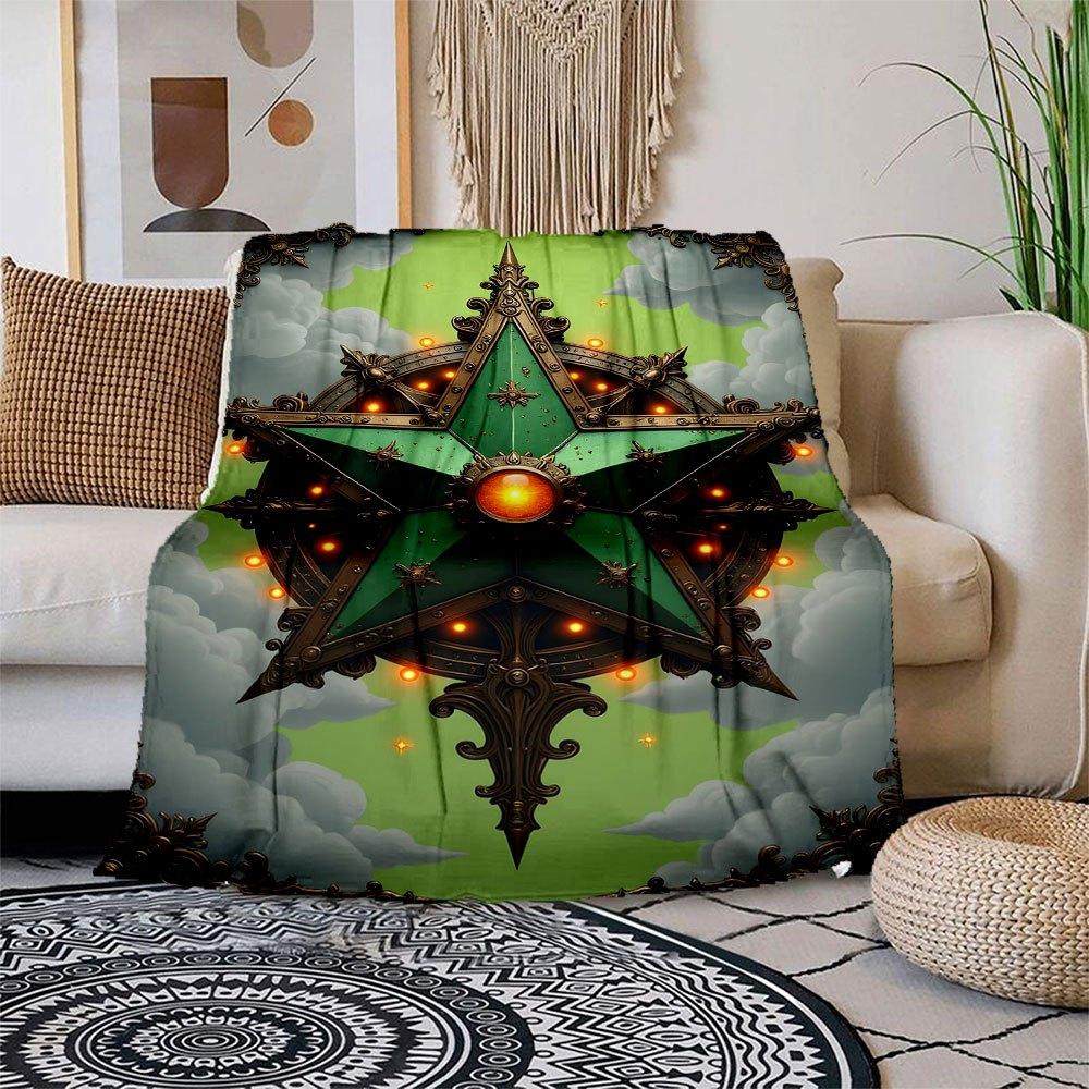 

Golden Star Ornament: Vintage Decorative Hanging Decoration Blanket Flannel Throw Blanket for Sofa, Bed, Travel, Camping, Office, Couch, Ch 150x180cm
