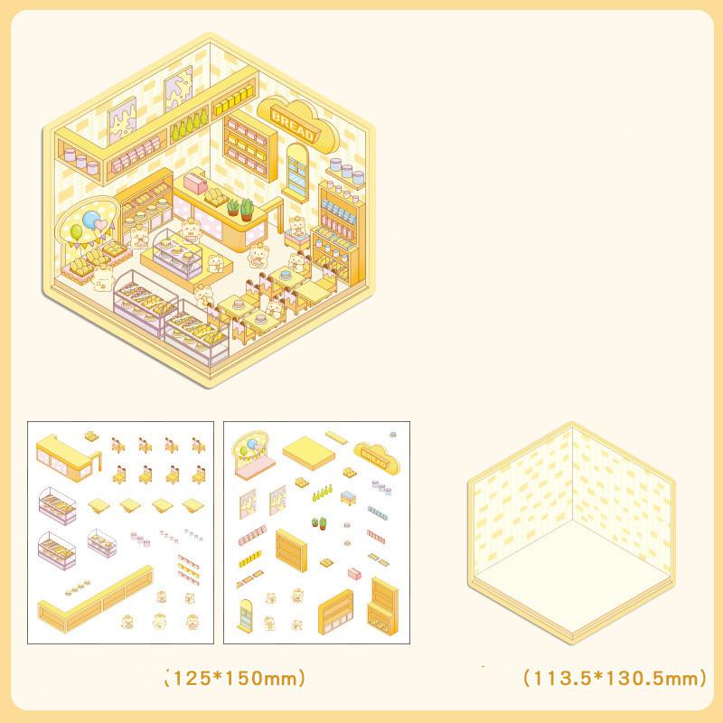 Cartoon Food Street Landscape Sticker Cabin Scene DIY Toy Game Sticker Festival Birthday Gift for Kids Girls and Children