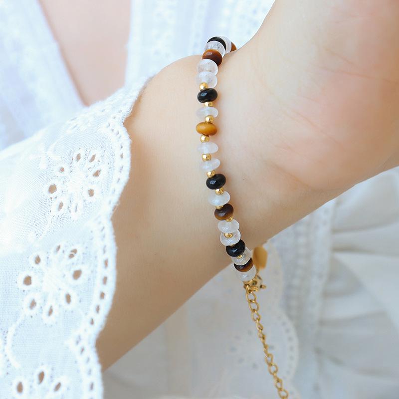 Elegant Women s Beaded Bracelet: Tiger s Eye, Agate, White Jade for Simple, Exquisite Style
