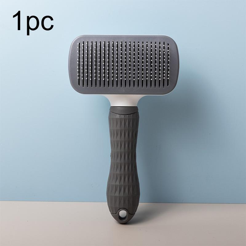 1pc Easy-to-Clean Pet Grooming Brush with Self-Clean Button for One-Click Hair Removal - Curved Pin Deshedding Comb