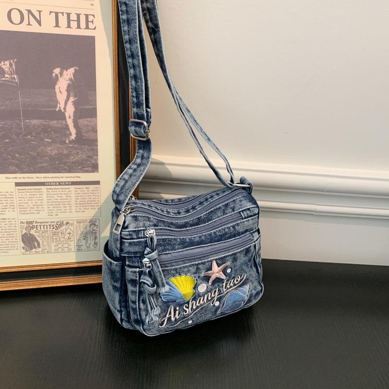 Bestickte Handytasche Jeans-Tasche Damen Umhängetasche
