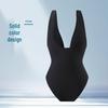 Black Sexy One-Piece Deep V-Neck Bikini with Large Open Back - Women's European & American Style Swimsuit