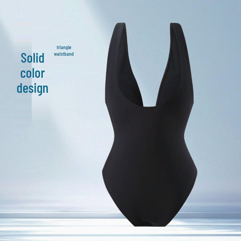 Black Sexy One-Piece Deep V-Neck Bikini with Large Open Back - Women's European & American Style Swimsuit