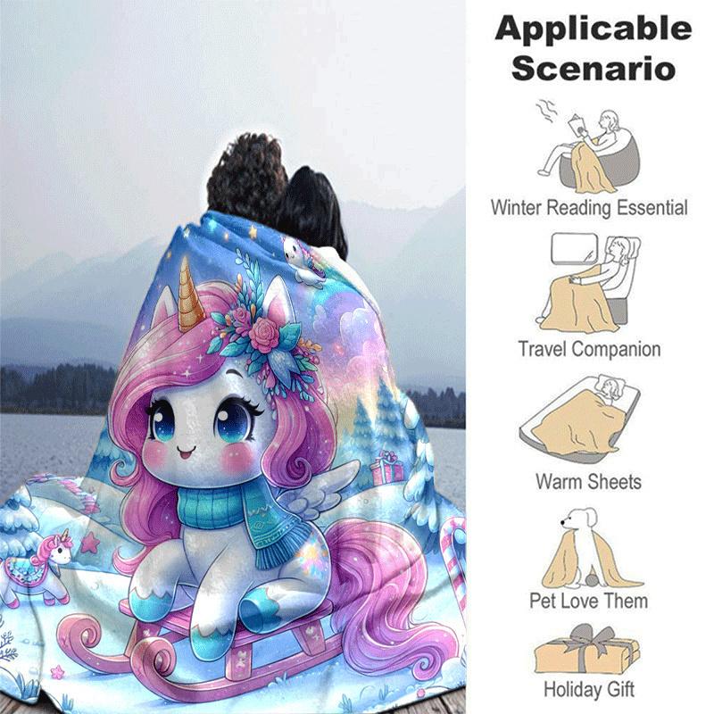 1pc Unicorn Printing Lightweight Flannel Blanket, Comfortable and Warm Blanket, for Camping Sofa Bed and Couch Office, Gift