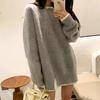Women Casual Warm O-Neck Soft Knitted Sweater Autumn Winter Long Sleeved Loose Pullovers Fake Two Pieces