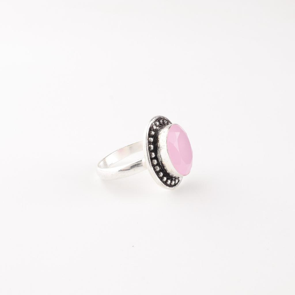 Rose Chalcedony Gemstone 925 Sterling Silver Jewelry Handmade Oval Shape Ring RR-62-17