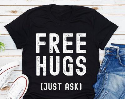 Gratis Knuffels Vraag Maar T-shirt, Grappig Afstand Houden Shirt, Afstand Houden, Extravert Shirt