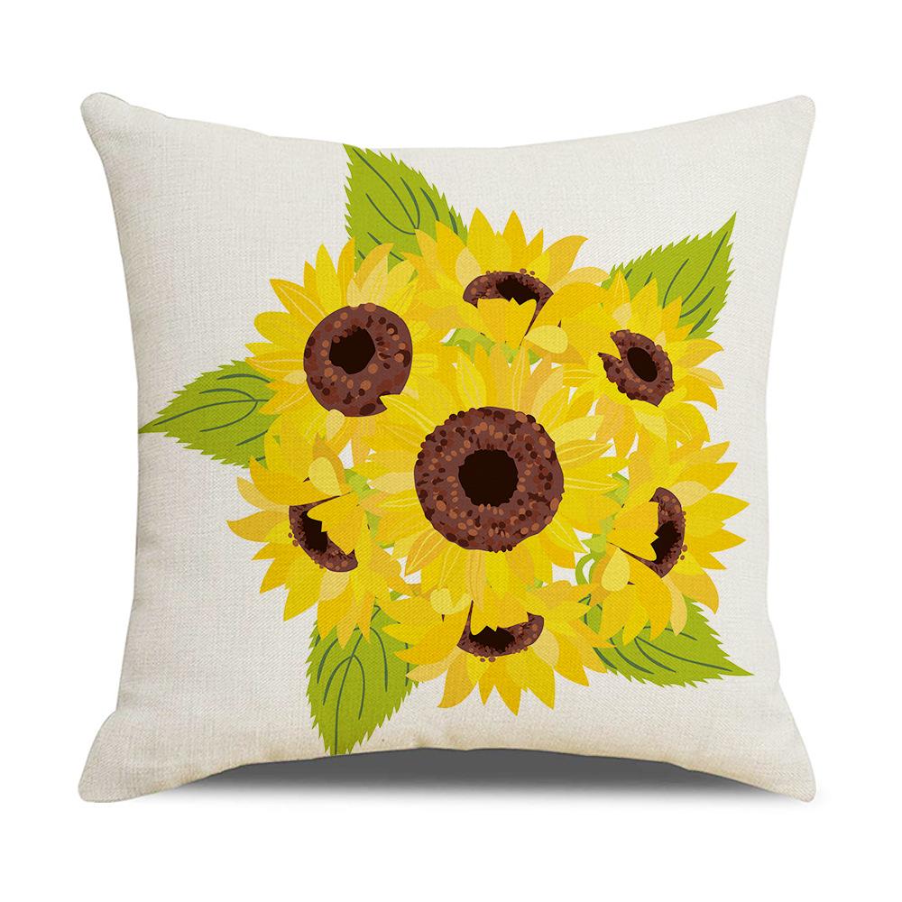 New Home Soft Furnishings Nordic Yellow Sunflower Sunflower Linen Printed Square Pillowcase