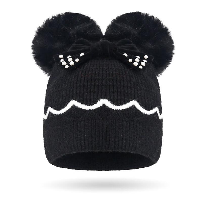 Girls' Winter Bow Double Pom-Pom Knitted Beanie