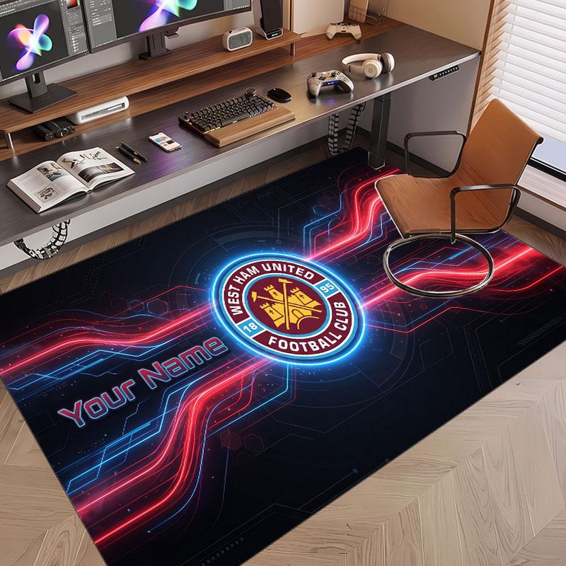 Custom Rug West Ham United football Pattern Print Name Text Soft Non‑Slip Floor Carpet for Home Indoor Decoration