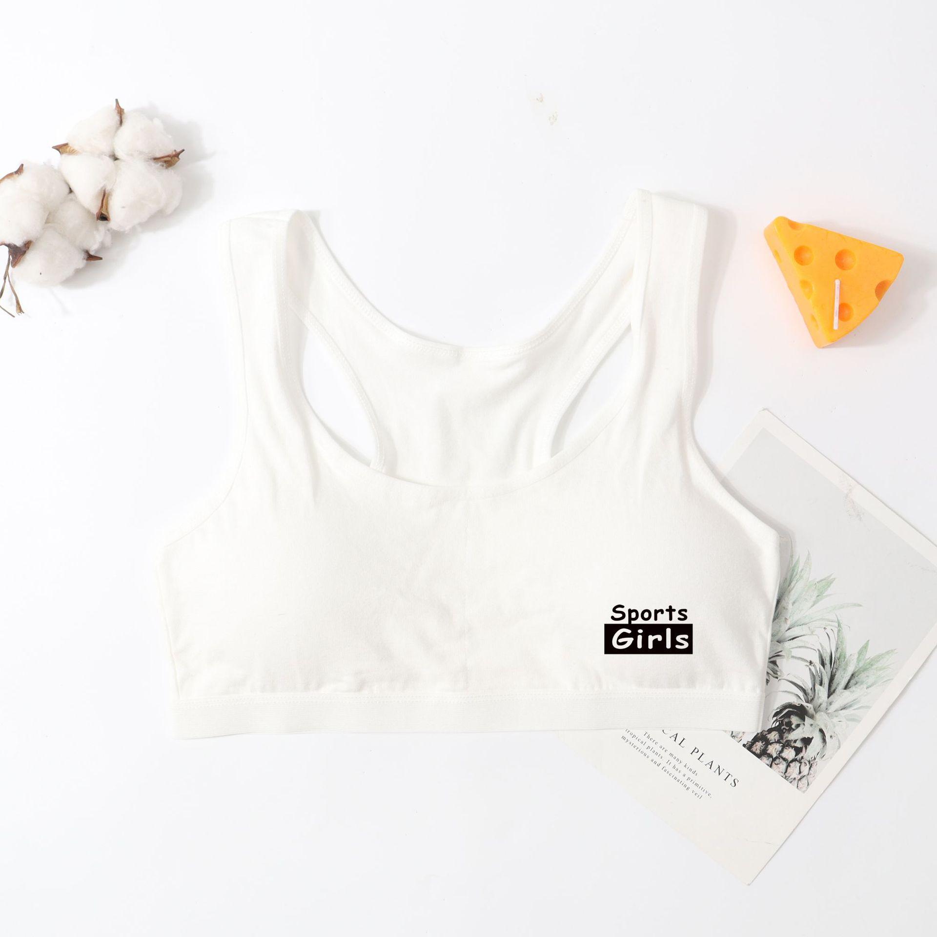 Подростковые тренировочные бюстгальтеры Хлопковый бюстье Нижнее белье Студенческий спортивный бюстгальтер 8-16 лет free size белый