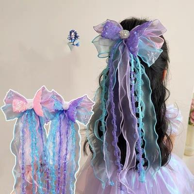 Super Fairy Mermaid Hairband Children's Crown Headwear Girl's Pearl Tassel Forehead Chain Little Girl Butterfly Knot Hair Clip