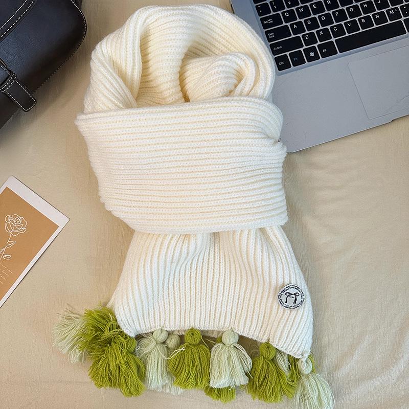 Falling Pool Knitwear: Mori Girl Handmade Tassel Scarf - Warm Winter College Style Neck Warmer for Women