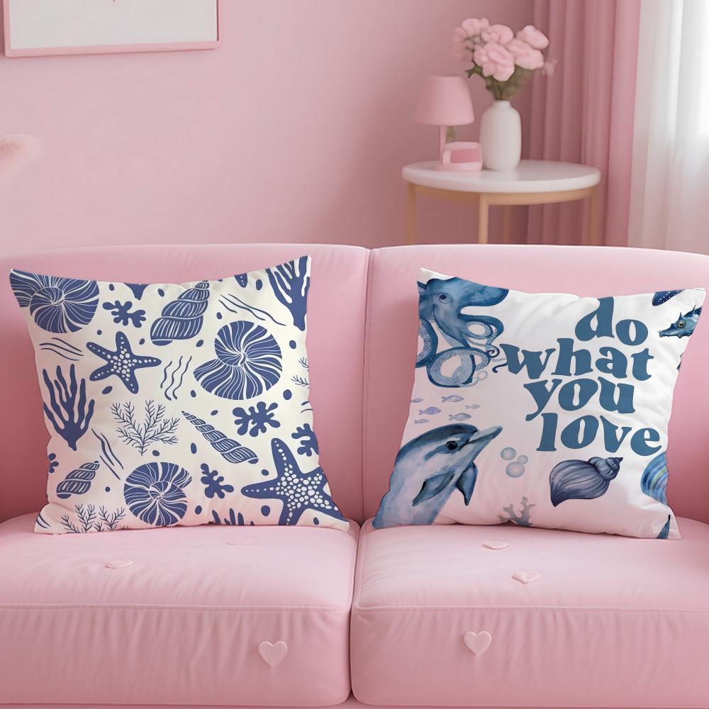 Classic Theme Marine Animals Cushion Cover Soft  EasyWash Pillow Case  Versatile for Couch Bed Travel and Office