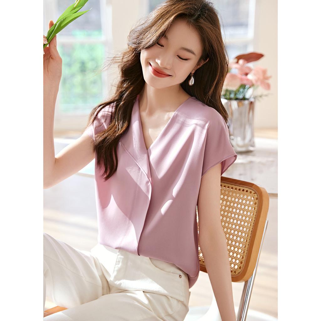 Trendy Temperament Asymmetrical Lapel Shirt Summer New Women's Loose and Thin V-neck Top