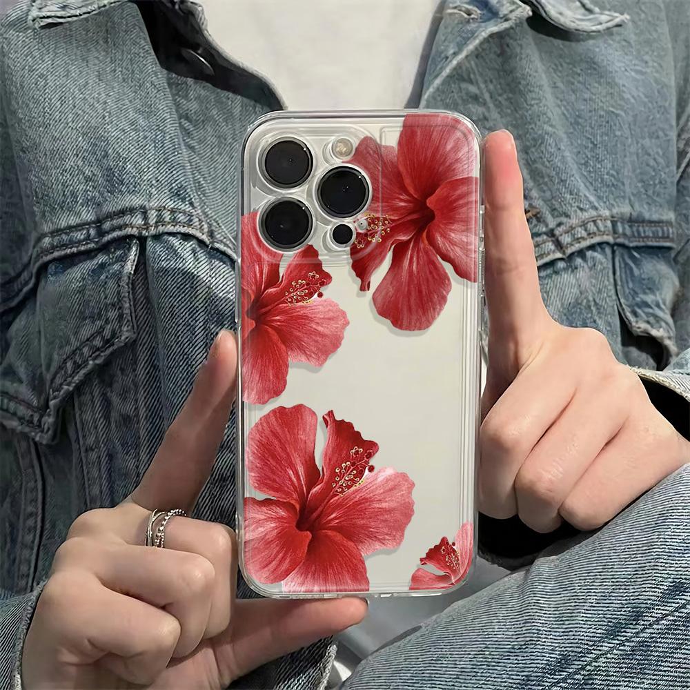 Dark Red Lily Pattern Phone Case Suitable for iPhone 17 Air 16 15 14 13 12 11 Pro Max 14 Plus Anti Drop Anti Shock Back Cover