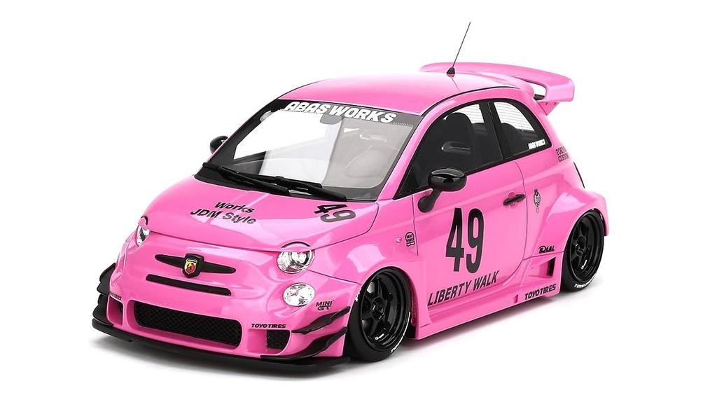TOP SPEED Scale Abarth 595 X Abarth Works Pink Finished Model TS0607 1/18 LB-WORKS