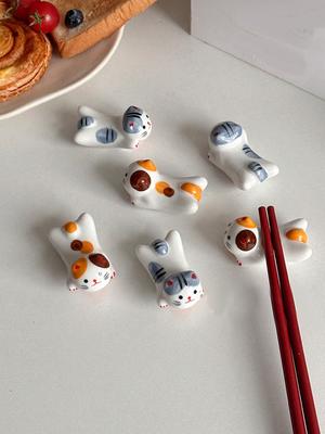 Zhaocai Cat Chopstick Stand Cute Cat Chopstick Stand Pen Stand Little Cat Ceramic Crafts